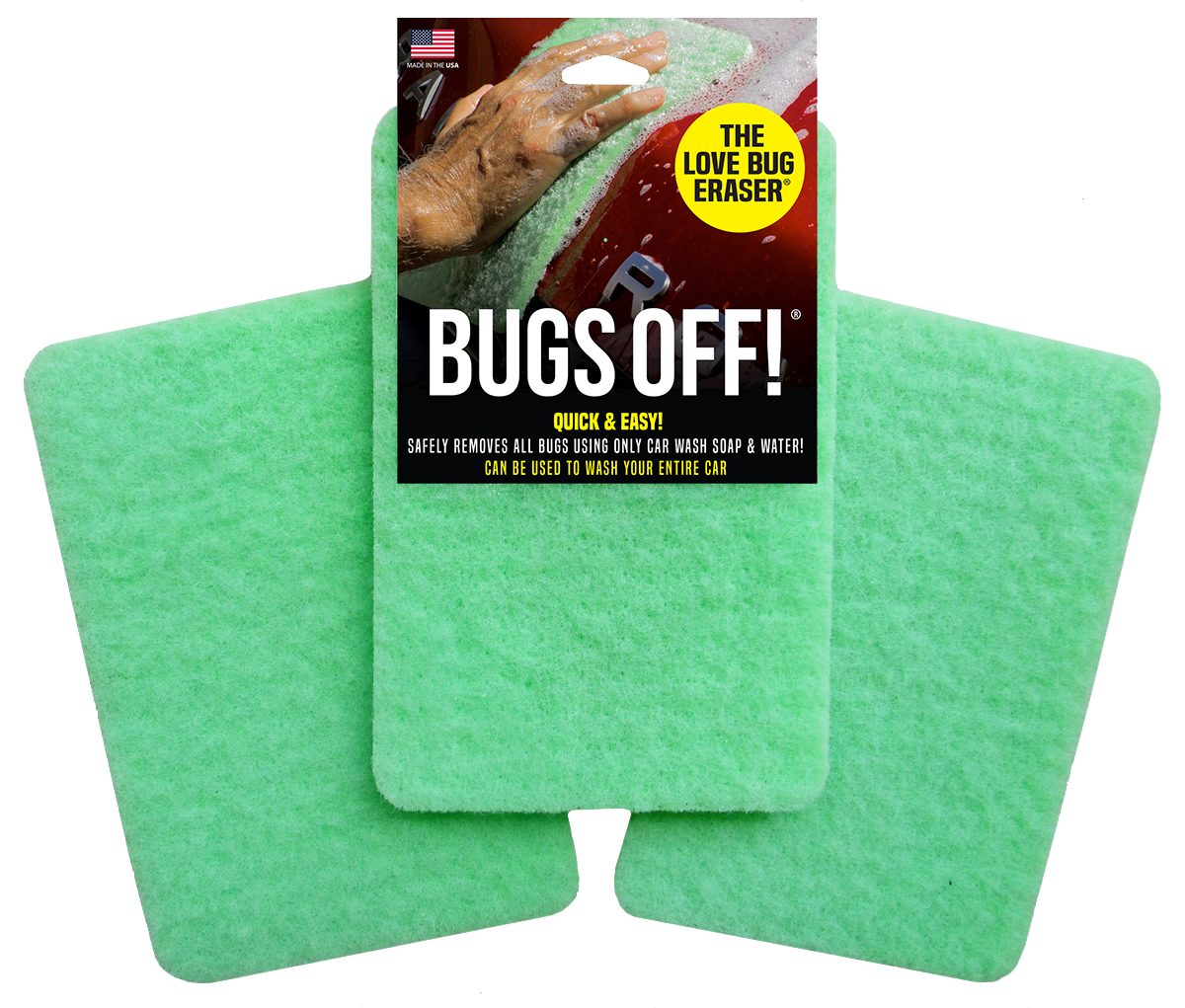 Bugs Off® Pads -  (2pk Jumbo 6” x 9.5”) - Durable & Reusable Car Wash Sponge - Bug Remover for Car Detailing - Great for Everyday Use…