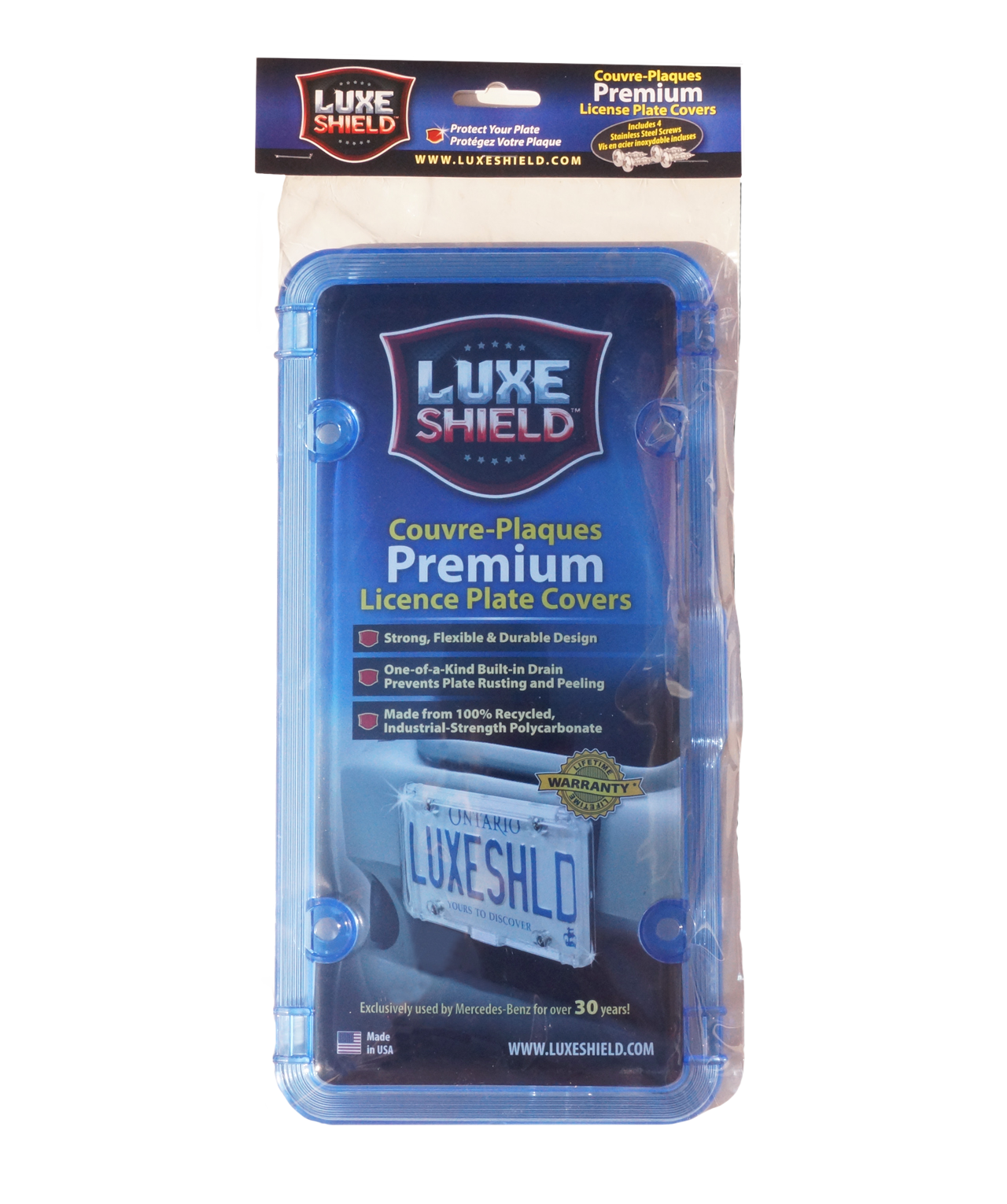 Luxe Shield, Premium Blue License Plate Cover includes Stainless Screws