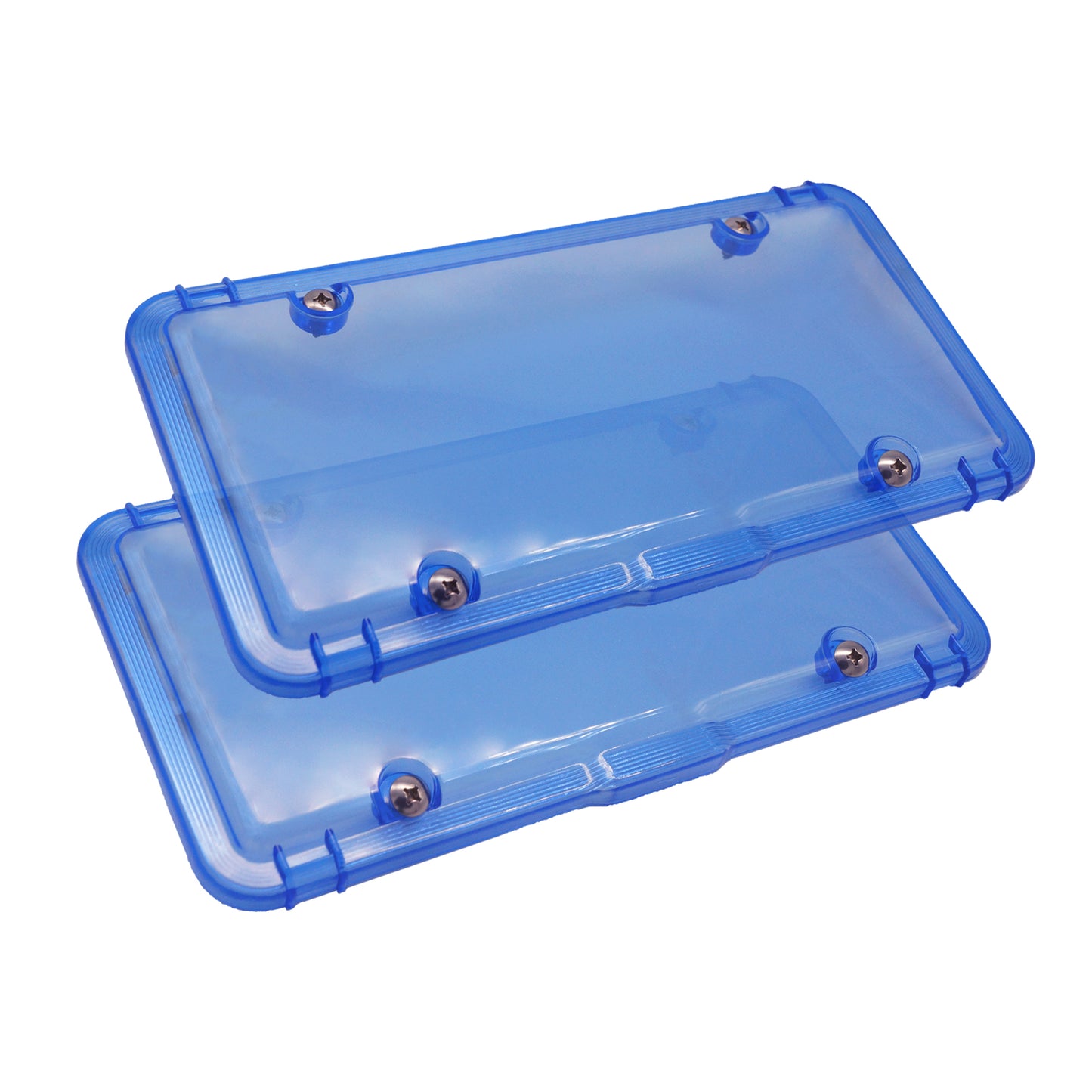 Premium Blue License Plate Covers (2-Pack) includes 8 Stainless Steel Screws