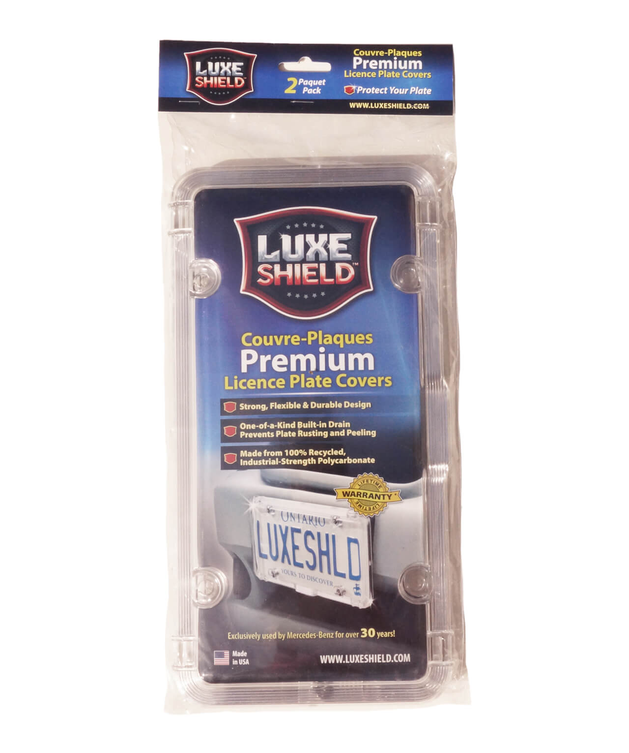 Luxe Shield, Premium Clear License Plate Covers (2-Pack) includes Stai