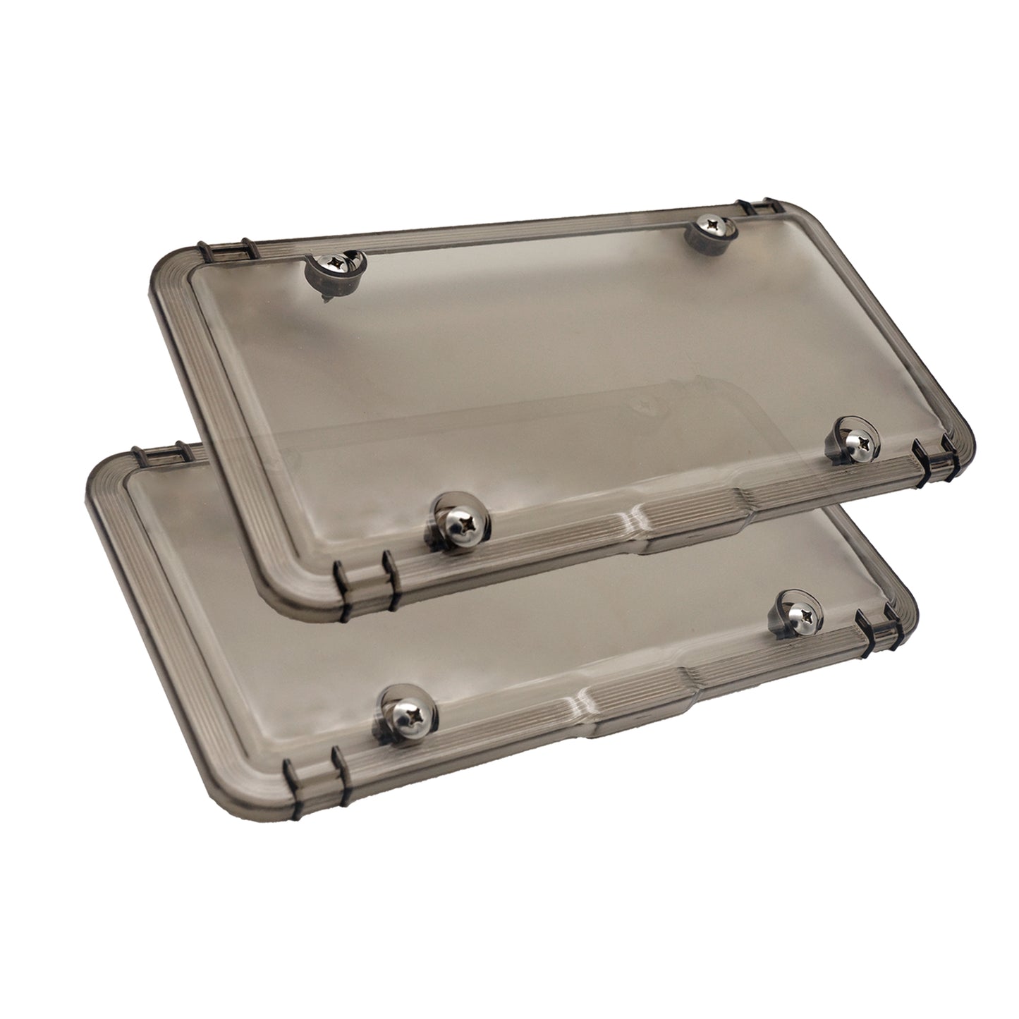 Premium Smoked License Plate Covers (2-Pack) includes 8 Stainless Steel Screws